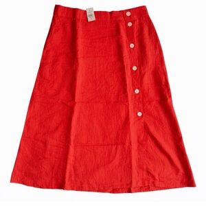 LOFT Vibrant Red A-Line Skirt with Buttons
